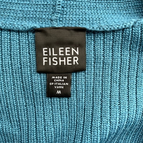 Eileen Fisher Merino Wool Ribbed Single‎ Button Cardigan in Teal, Size Medium - Picture 3 of 12
